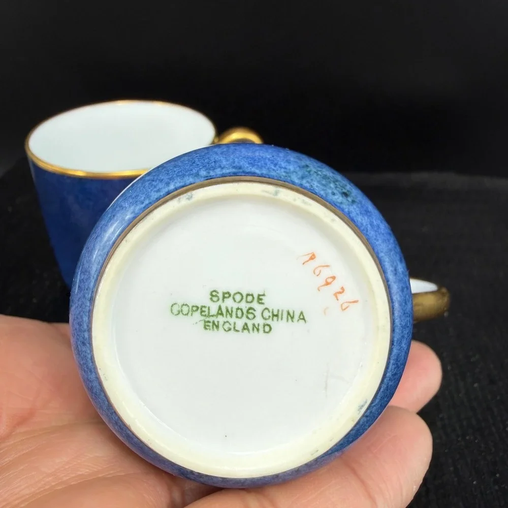 Spode Copeland China Cobalt Blue Gold Trim Demitasse‎ Cup Saucer Set England VTG
